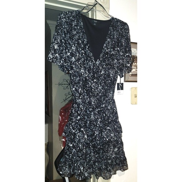 SIMPLY VERA Vera Wang NWT Dress Ruffled Tiered Chiffon Lined Fairy Sz Large Blk - Picture 4 of 16